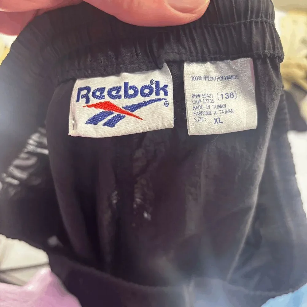 Vintage 90s Reebok Black Nylon‎ Windbreaker Jogger Track Pants Mens XL